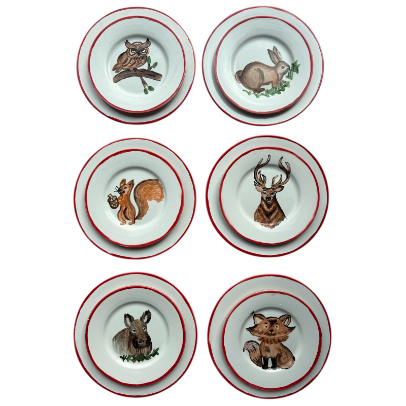 FOREST ANIMALS - SMALL ANIMALS + BIG RED BORDER PLATES (Set of 12)