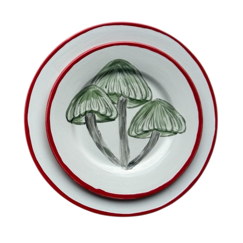 FOREST CAPS 🍄 - SMALL MUSHROOMS + BIG RED BORDER PLATES (Set of 4)