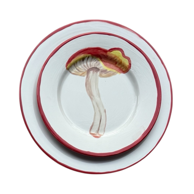 FOREST CAPS 🍄 - SMALL MUSHROOMS + BIG RED BORDER PLATES (Set of 4)