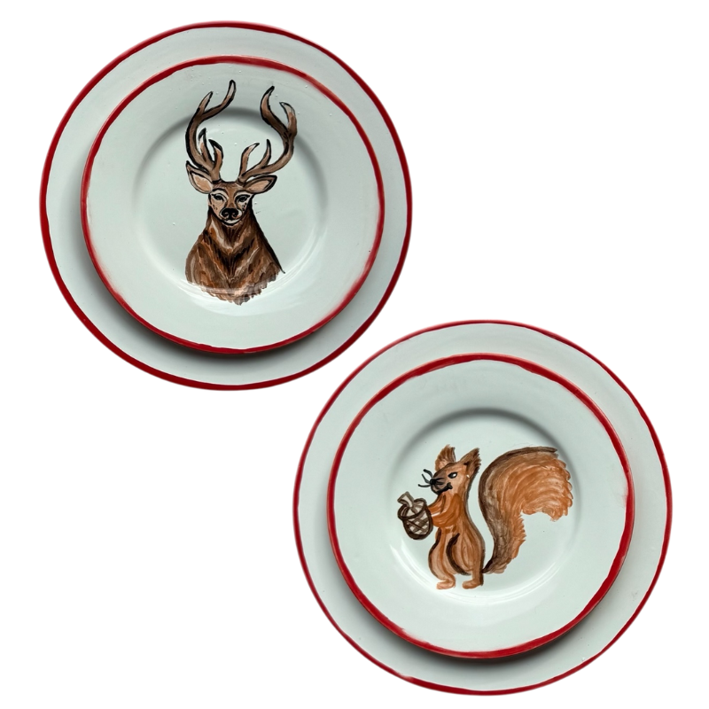FOREST ANIMALS - SMALL ANIMALS + BIG RED BORDER PLATES (Set of 12)