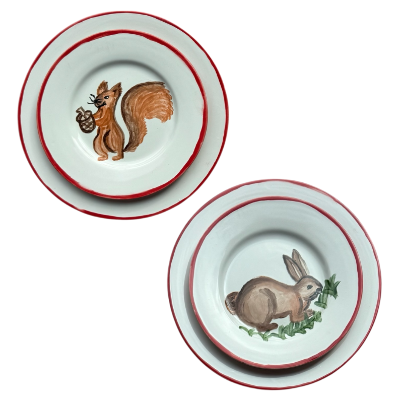 FOREST ANIMALS - SMALL ANIMALS + BIG RED BORDER PLATES (Set of 4)