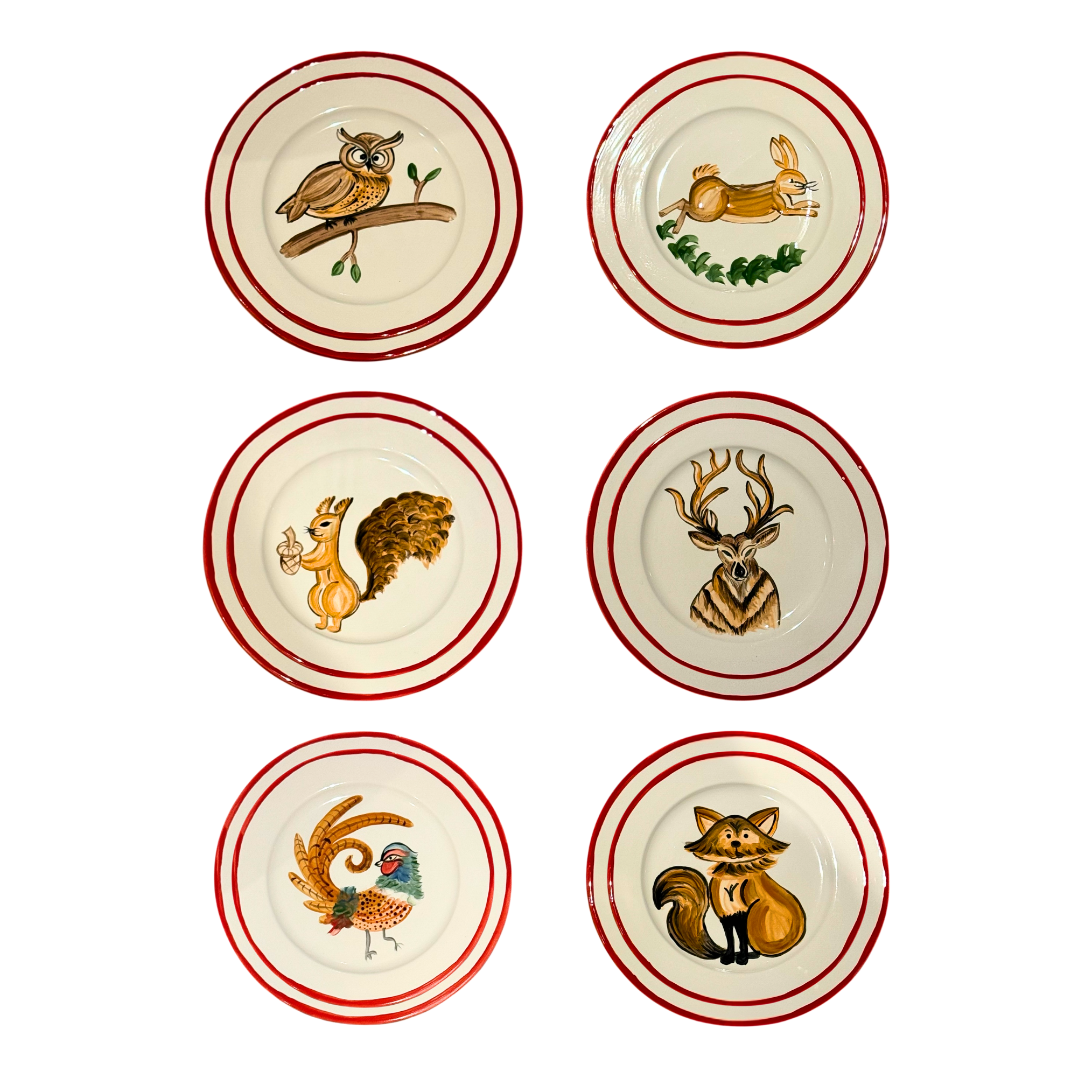 FOREST ANIMALS - SMALL ANIMALS + BIG RED BORDER PLATES (Set of 12)