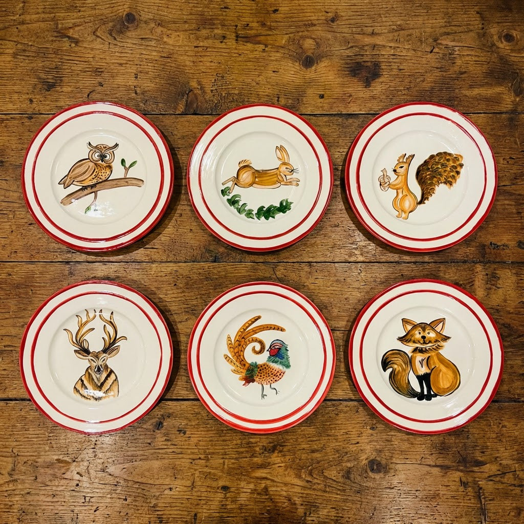 FOREST ANIMALS - SMALL ANIMALS + BIG RED BORDER PLATES (Set of 12)