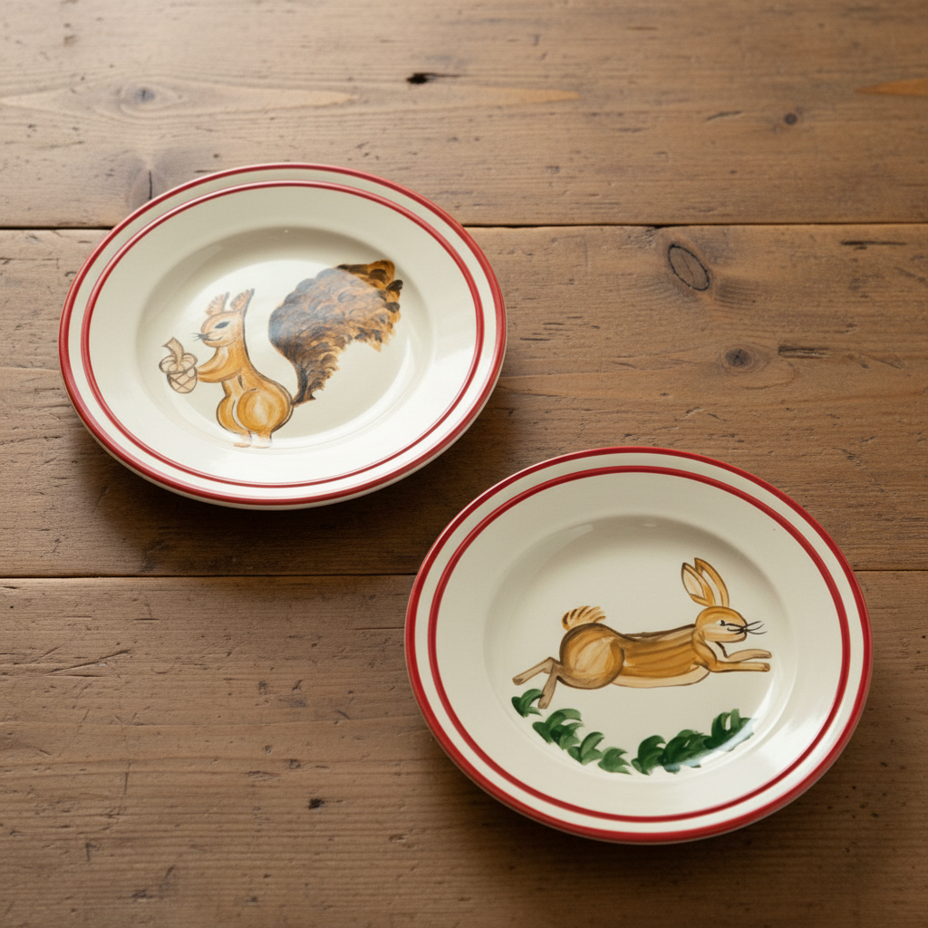 FOREST ANIMALS - SMALL ANIMALS + BIG RED BORDER PLATES (Set of 4)